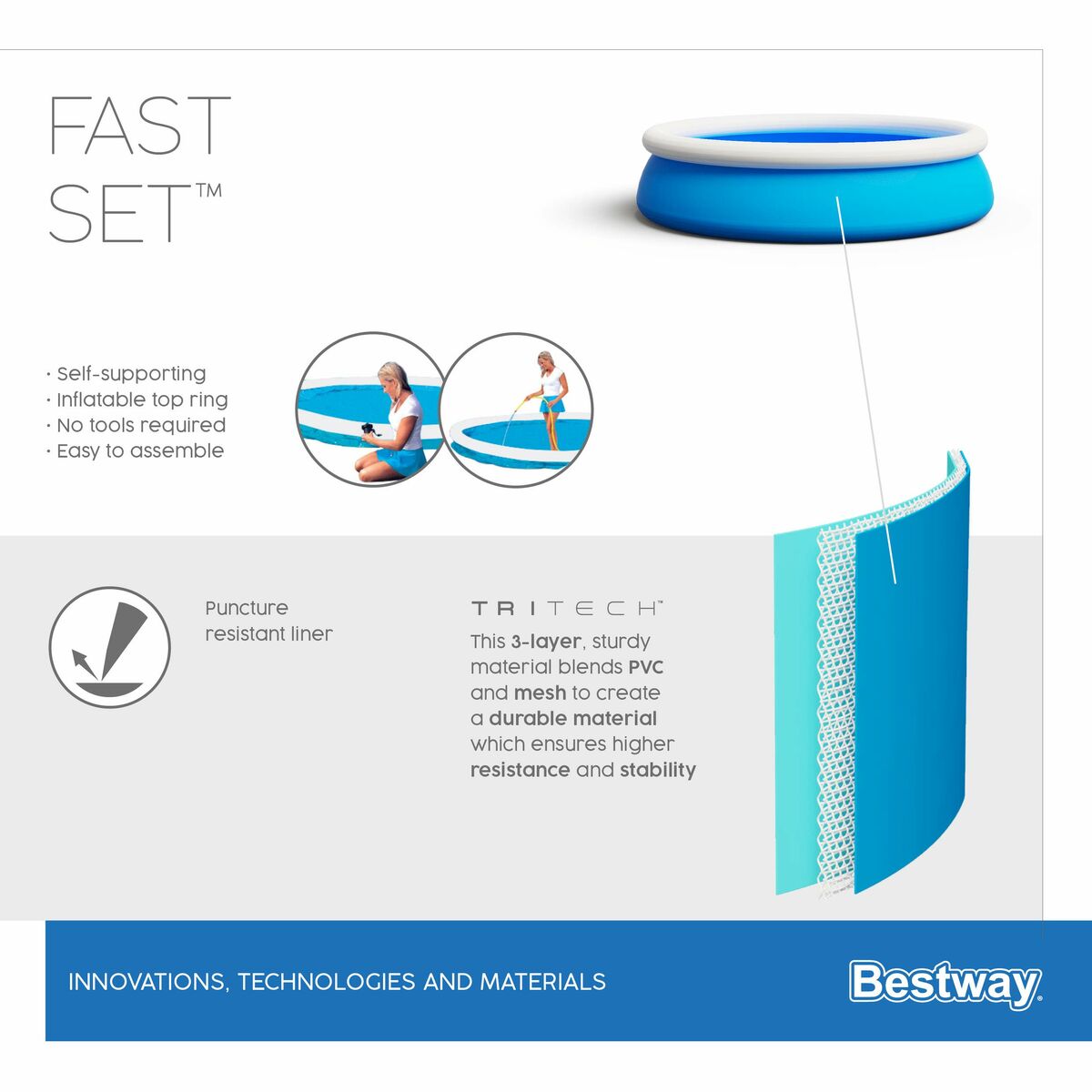 Täispuhutav bassein Bestway Sinine 940 L 183 X 51 cm